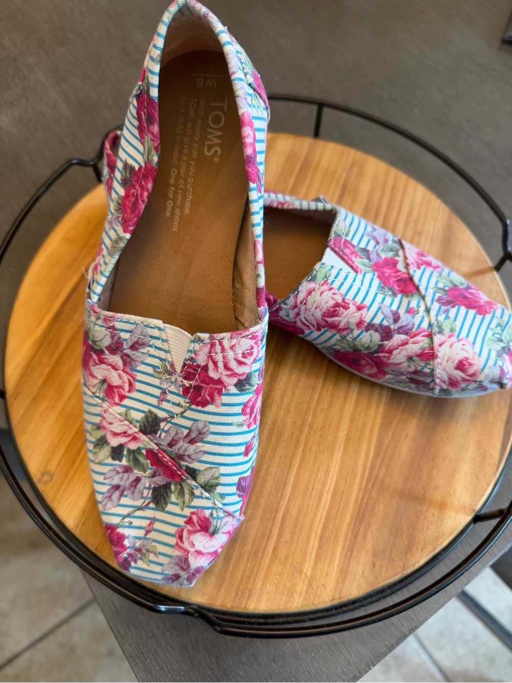 Toms Floral Stripe Slip-On Flats in Pink and Blue